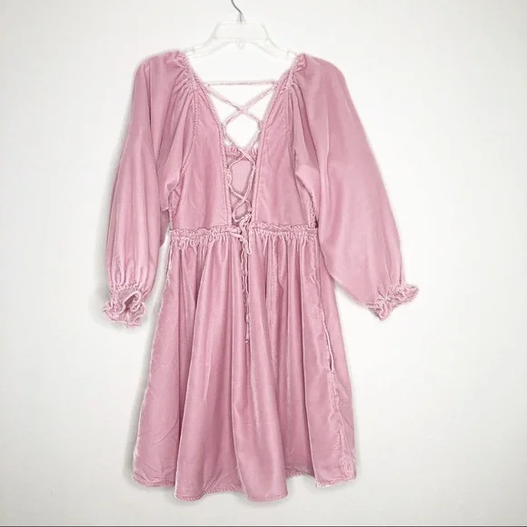 Free People Daphne Velvet Sleeve mini Dress Balloon ruffle sleeves blush pink - Picture 3 of 13